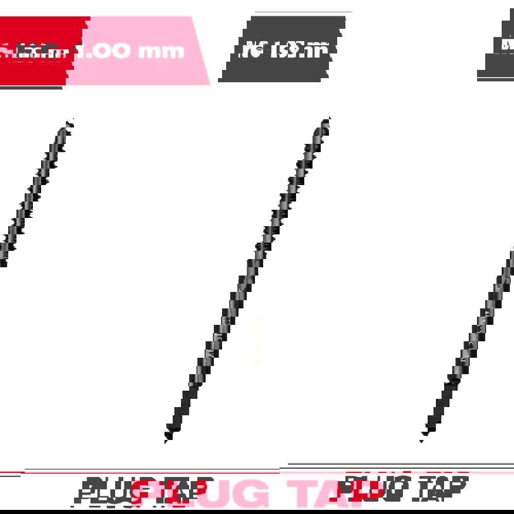 Straight Flute Taps; Tap Type: Straight Flute ; Thread Size (mm): M6 x 1 ; Chamfer: Plug ; Material: High-Carbon Steel ; Coating/Finish: Black Oxide ; Thread Direction: Right Hand
